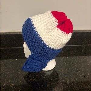 Teen/Adult Tricolor Hand-Knit Hat w/Ear Flaps